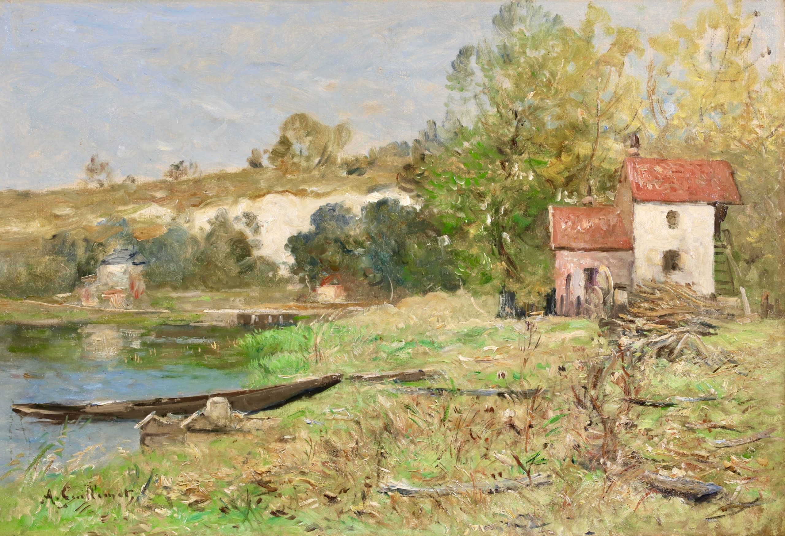Cottage by a river in summer